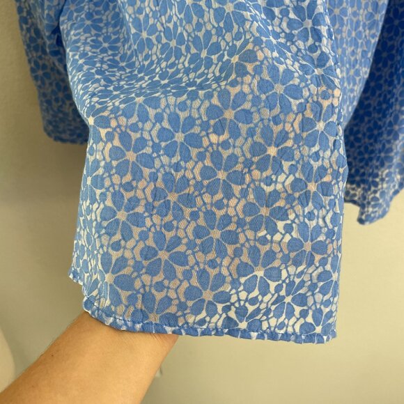 Tommy Hilfiger Womens Plus IX Blue Button Up Sheer Shirt Long Sleeve Blouse Top - Picture 9 of 12